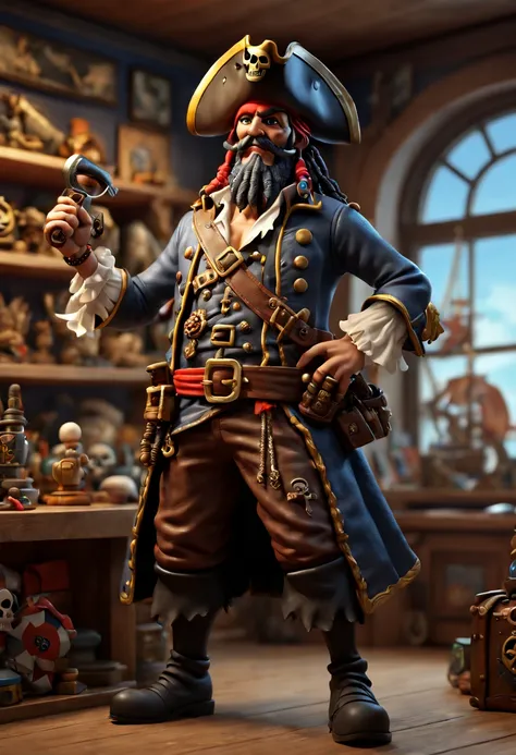 cartoon "Pirate King", Toy Store, Window Display, octane render, enhance, intricate, (best quality, masterpiece, Representative work, official art, Professional, 8k wallpaper:1.3)