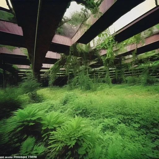 Plants take over an abandoned city, , end of the world, Scary creatures live in the dark streets, Disposable Camera, actual, gloomy