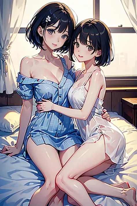 (((masterpiece)))，2 girls、hugging each other、kissing，angel  a beautiful girl, (best quality,8K,high resolution:1.2), (Super detailed, reality，detailed face:1.3),  (baby face，cute type,adorable)，disorganized,(masterpiece、highest quality、),intricate details,...