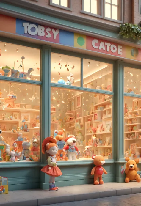 childrens picture book, Toy Store, Window Display, octane render, enhance, intricate, (best quality, masterpiece, Representative work, official art, Professional, 8k wallpaper:1.3)