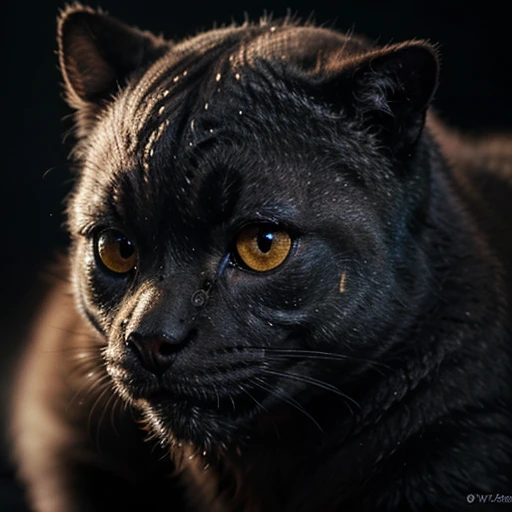 In the midst of a pitch-black background, a medium close-up reveals a charming grey monster with a multitude of endearing eyes. This realistic photograph showcases an incredible level of detail, inviting the viewer to marvel at the exquisite intricacies of...