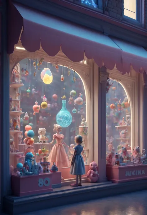 Magic Realism Style, surrealistic, Ethereal, Toy Store, Window Display, octane render, enhance, intricate, (best quality, masterpiece, Representative work, official art, Professional, 8k wallpaper:1.3)