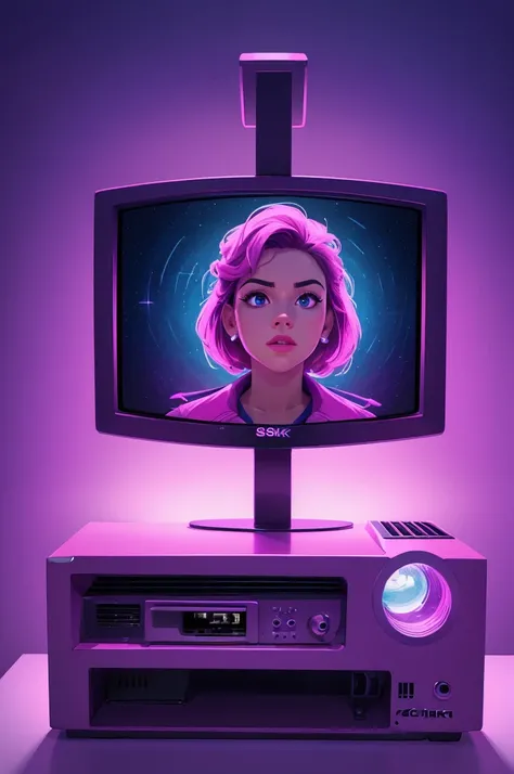 ((Best Quality, 8k, Masterpiece:1.3)), Image of a crt screen front view,  purple pink and blue colors