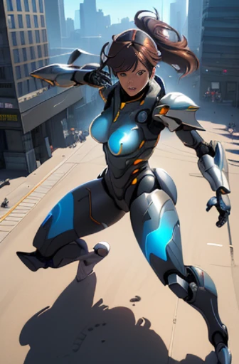 (best quality,high-res,masterpiece:1.2),ultra-detailed,(realistic:1.37)
1girl,mecha,city,full body,float,throwing,from above,powered armor,dynamic pose,
illustration,metal,glowing,futuristic,bright colors,strong perspective,long shadows