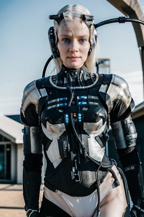 borg woman sks woman, (cable:1.4), 

(Natural pale white skin:1.3), 
 [light blonde hair, (blue eyes:1.2):4], 
(medium shot:1.4), sexy (cyborg:.05) (cybernetic:.3) (implants:.3), (cyborg:.1) (cybernetic:1.3) (bikini:1), front light, well lit, sunny, arctic...