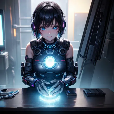 and soul,Idol,beautiful girl,(table top, highest quality:1.3) 
霧のcyber punk, 1 girl, alone, looking at the viewer, short hair, compensate, cyber punk,  dark background, rendered on octane, unreal engine, reflector, diffused lighting, elegant, Volume measur...