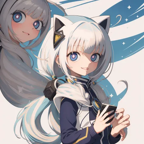 garota de anime com fones de ouvido e gravata, estilo de arte anime moe, estilo anime plano shading, menina gato branco, estilo ...