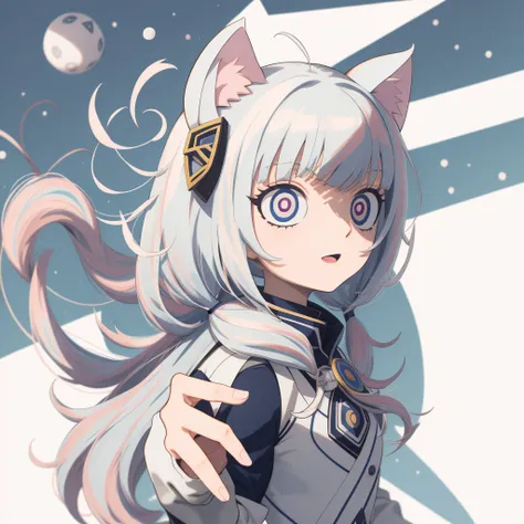 garota de anime com fones de ouvido e gravata, estilo de arte anime moe, estilo anime plano shading, menina gato branco, estilo ...