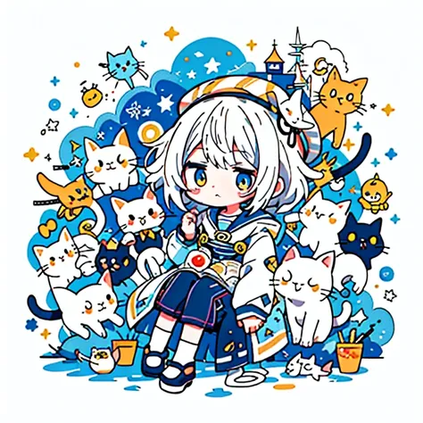 Garota anime com cabelo branco e orelhas de gato de colarinho branco, Anime menina com orelhas de gato, estilo de arte anime moe, cute Gato de animegirl, menina com orelhas de gato, beautiful Gato de animegirl, Gato de animegirl, Gato de anime, muito linda...