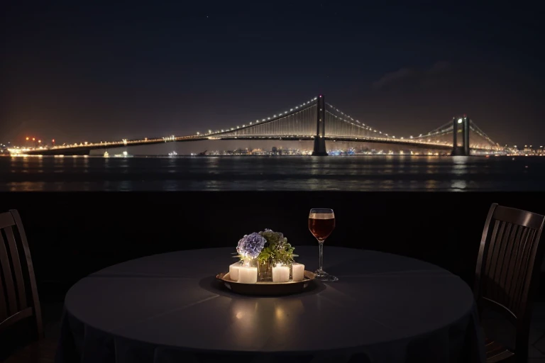 stunning slick chromed metallic table top surface view  with the manhattan iconic view at night,  background, awesome professional stock photo best quality, 8k, low view, panoramic background, sharp close-up table top surface 