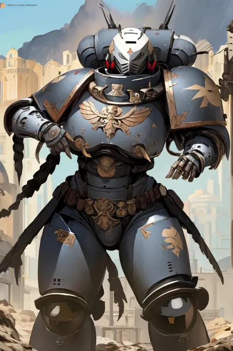 Female,arte digital de primaris, casco,Masked, Mejor calidad, obra maestra,Massive thights,Wide hips,in combat,Boob Armor,Black armor