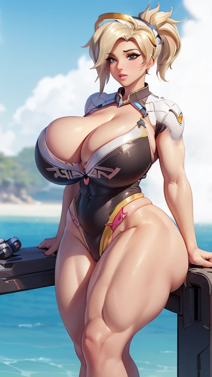 Mercy，Overwatch，tmasterpiece，Huge stacked breasts，The kinky  exposed ，（Surreal breasttremely full breasts）），（（Super large）），Big breasts Thin waist，（（（Extremely large breasts））），seductiv，High detail，hyper qualit，high resolution，8K，8k smooth，(reality: 1.2)，(...