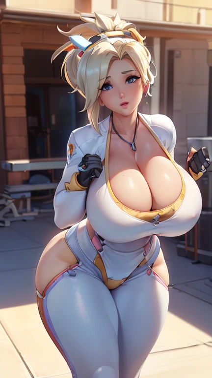 Mercy，Overwatch，Bikini，tmasterpiece，Huge stacked breasts，The kinky  exposed ，（Surreal breasttremely full breasts）），（（Super large）），Big breasts Thin waist，（（（Extremely large breasts））），seductiv，High detail，hyper qualit，high resolution，8K，8k smooth，(reality:...