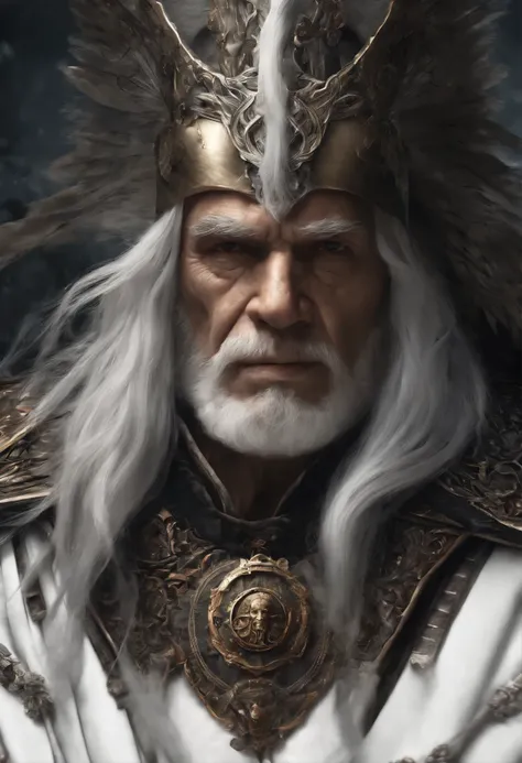 (extremely detailed 8k wallpaper), a medium photo of an old man warrior with white hair from the necromancer Gerrary, intricate, with many details, dramatic