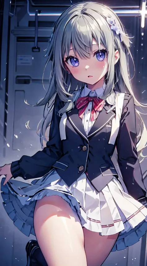 best quality, ultra detailed, absurdres, HDR, 1 loli、♡、Thighs、stunned face、uniform、In town