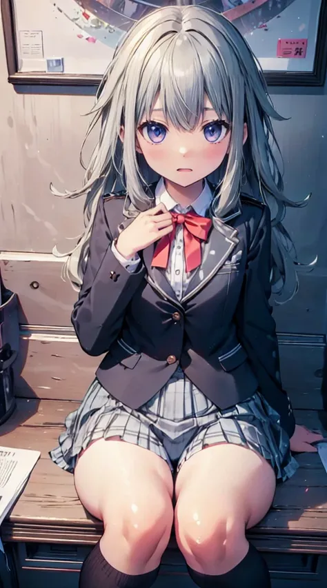 best quality, ultra detailed, absurdres, hdr, 1 loli、♡、thighs、stunned face、uniform、in town