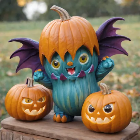 Fanz monster carved from pumpkin, A cute creature，hair made of magic, Super cute