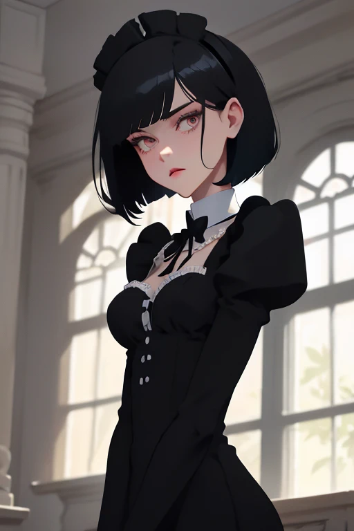 Victorian Maid,bob cut,Slender、Looks strict,tall