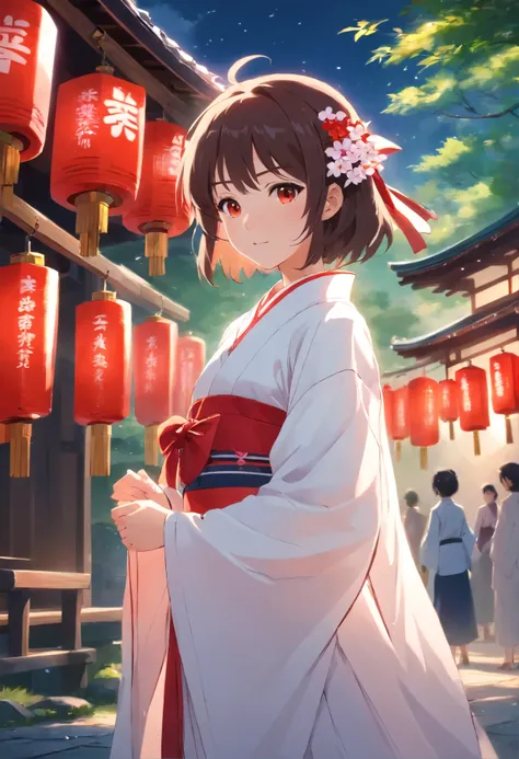 highest quality、masterpiece、Japanese shrine maiden,Personal profile picture, japanese women,cute!, trending photos, , She wears a white and red shrine maiden costume.、 