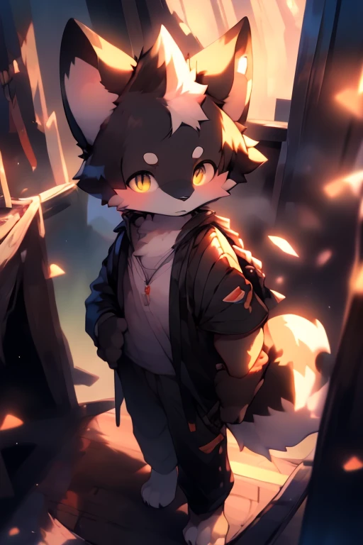 shota , wolf , kemono, （（（black fur ））），（（（no hair ）））,male people，q version，（teenage）， adolable， standing on your feet， a high ...