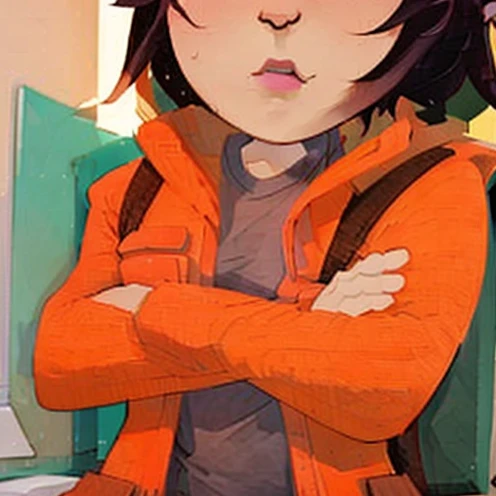 panderverse kenny mccormick sit down on toilet, tracksuit, large breasts, white square glasses