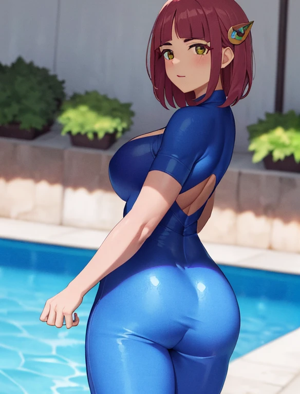 design, interrior, interriordesign (masterpiece, best quality, hi res:1.2), 1girl, (solo:1.2), pklacey, pool, outdoors, detailed skin, wjs07, pink hair, backless dress, back, huge ass, short sleeves, strapless, accidental exposure, white dress, tight suit,...