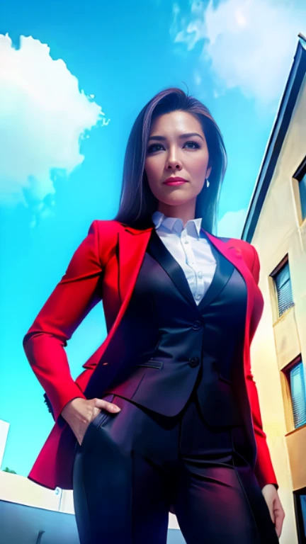 (best quality, 8K, At 32K, muste piece, ticker:1.2),Pretty Woman Pictures, large breasts,upper body whole body,face focus,body suits, background, from below, Looking at Viewer,rubber suit,Fully fitted suit