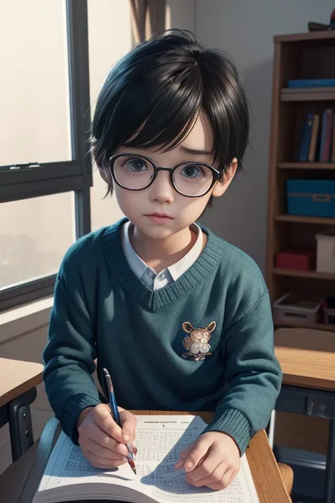 Very cute little boy cartoon character, classroom, with friends watching teacher tell stories, unreal engine, warm indoor lighting, arts station, detailed digital painting, cinematic, character design by mark ryden and pixar and hayao miyazaki, unreal 5, d...