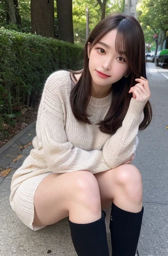 finely、whole body写真、whole body、black short boots、knee high socks、High resolution、high quality、完璧なダイナミックな構figure、beautiful and fine eyes、medium hair、natural color lip、Kamimehibuya、20 year old girl、1 person、transparent skin、shining hair、最high quality,、figure...