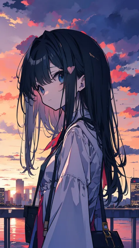 sunset, city, mall, Long-haired girl