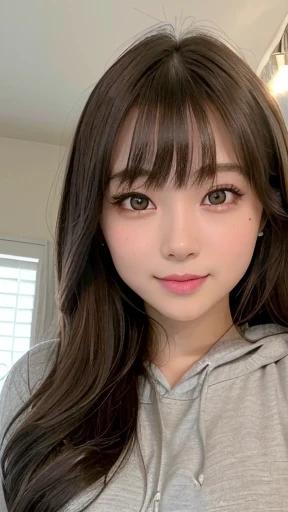 Raw photo、(((ultimate beauty portrait)))、1 girl、Japanese 17 year old beautiful girl、big smile、((brown hair))、((Big eyes that shine like jewels))、my room、Glossy and glossy skin、(medium long hair)、(Sitting in a gaming chair)、eyeliner、beautiful bangs、hair bet...