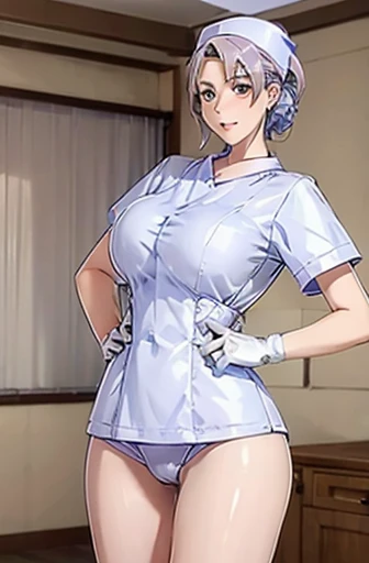 nurse uniform,hospital, latex nurse suit,nurses,busty,elbow gloves,labcoat,silverhair woman,blue eyes , gigantic boobs ,medical ...