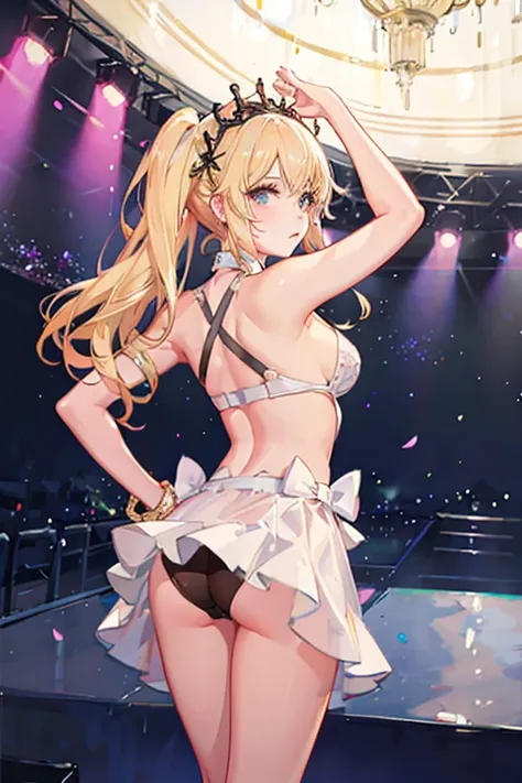 woman　blonde　beautiful girl　singer　cute　Idol　concert　audience　White panties　butt