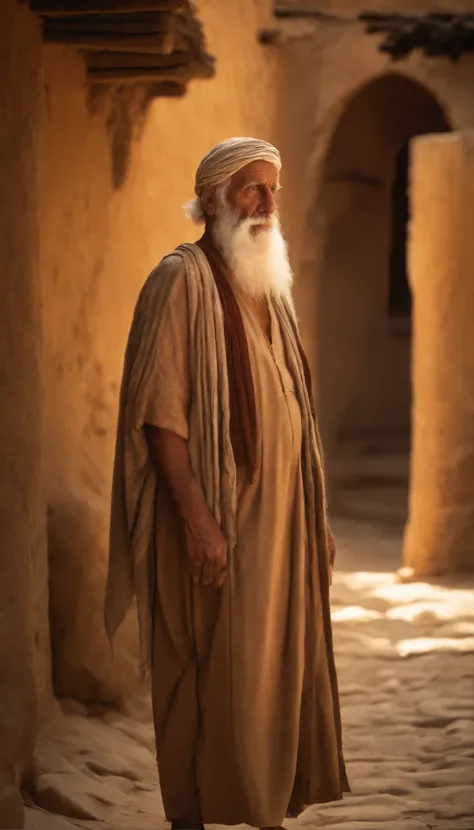 an old man was walking around village offers idols of hubal , Ancient Israel, Biblical Times, 1st century,1400 years ago Ancient Israel, Biblical Times, 1st century, still from live action film, portrait, historical drama , edited, beautiful image, mystici...