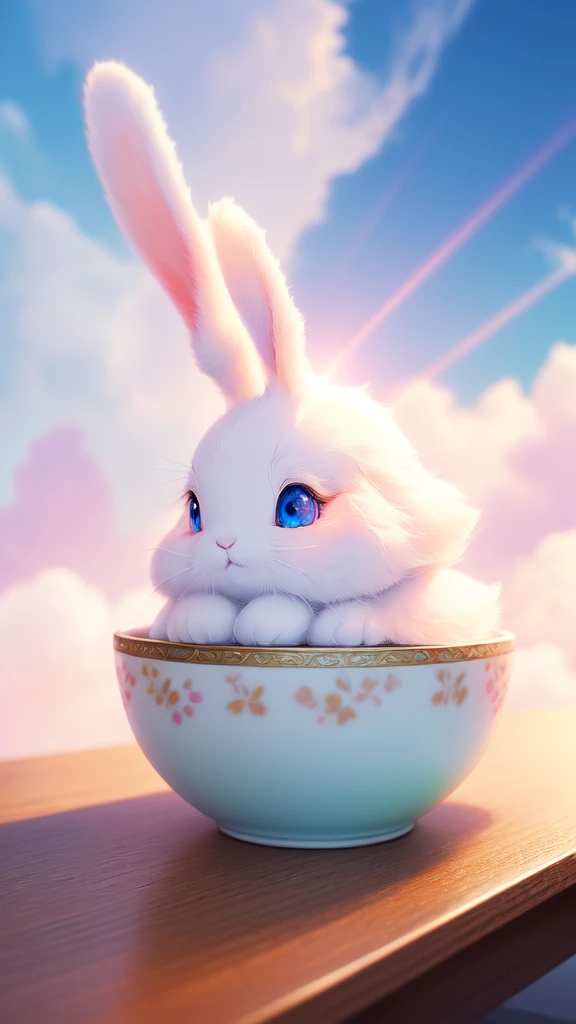 Bunny Morphing Girl, fluffy, soft ((highest quality)), ((table top)), ( extreme detail, best details, official art, beauty and aesthetic: 1.2), Depth of bounds written, composition, whole body, (Little), (beautiful and detailed eyes: 1.3), (Excellent:1), c...