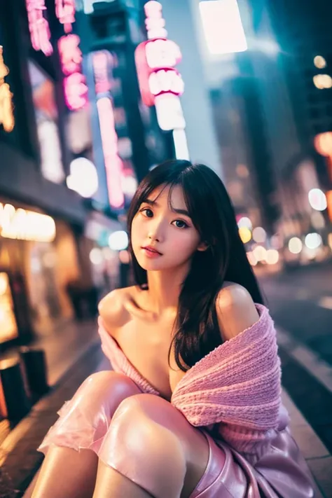 ((((long hair))))、((((black hair))))、highest quality、8K、HDR、High resolution、background blur、photograph、(intricate details:1.2)、1 girl、solo、japanese girl、beautiful girl、((((medium breasts)))、Perfect for your skin、long eyes、detailed pupil、(pink high neck kni...