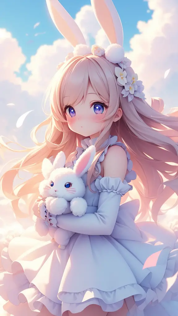 bunny morphing girl, fluffy, soft ((highest quality)), ( extreme detail, best details, official art, beauty and aesthetic: 1.2),...