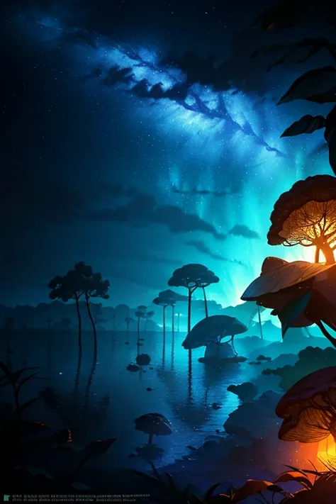 obra maestra, Mejor calidad, (Calidad de fondo de pantalla CG Unity 8K muy detallada), (best illustrationest shadoworest theme with elementos naturales. Tall trees, arroyos tranquilos, Brilloing little mushrooms, surrounded by hojas delicadas and branches,...