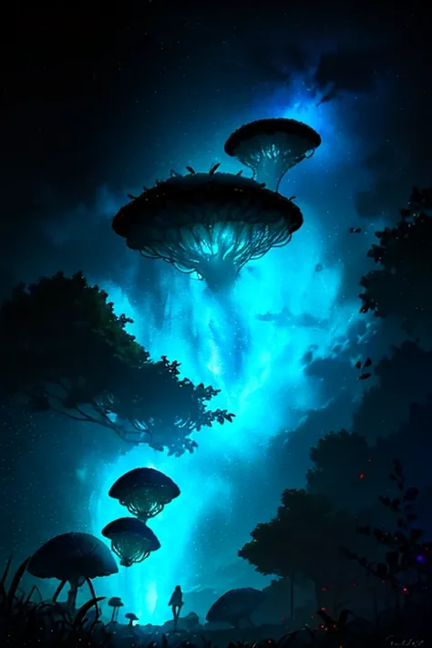 obra maestra, Mejor calidad, (Calidad de fondo de pantalla CG Unity 8K muy detallada), (best illustrationest shadoworest theme with elementos naturales. Tall trees, arroyos tranquilos, Brilloing little mushrooms, surrounded by hojas delicadas and branches,...