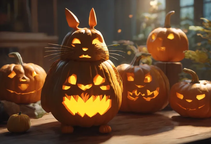 best quality, super detailed, lifelike,3d rendering, Pumpkin carving,Totoro