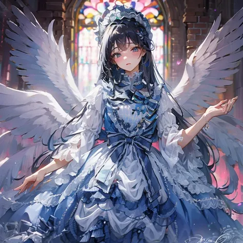 8k　4k　beautiful images　masterpiece　super high quality　wallpaper　beautiful少女　aristocratic dress　church　light　angel wings　fantasy　...