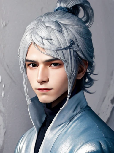 fantasy portrait of a young man wearing detailed sky colors robe and have short white hair.