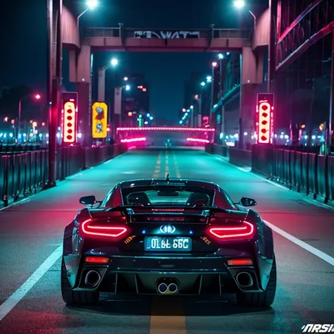 NSFW tall beauty supercar night view neon  