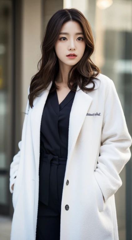 wearing a white coat, doctor, doctor’s coat,doctorの白衣,(doctor), wearing a white coat, medical doctor, ,A woman with the same face as last time(misaki)，４Ｋ、１people&#39;s women、slender、 Loose wavy styling 、seductive and attractive、full body shot,Including fac...