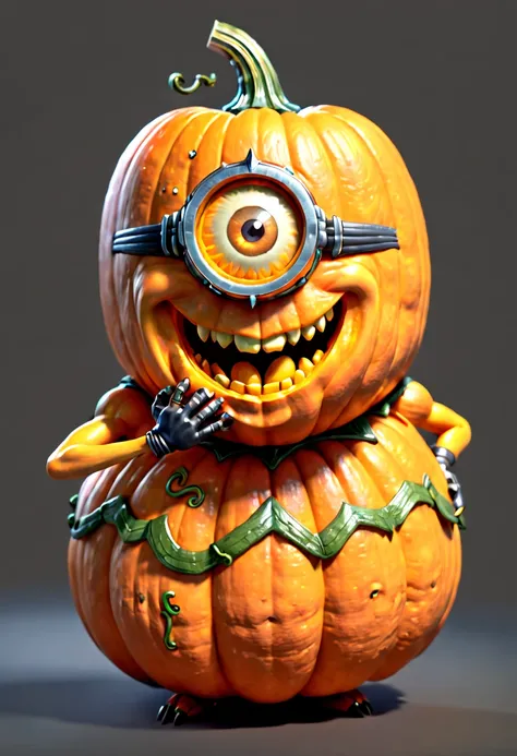 "Minionade of pumpkin, pumpkin body, octane render, (best quality, masterpiece, Representative work, official art, Professional, 8k:1.3)