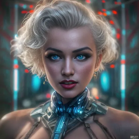 (a cinematic marilyn monroe with cybernetic outfit, raw, photograph, 8k),(best quality,4k,8k,highres,masterpiece:1.2), ultra-det...