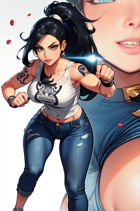 :: JOE MADUREIRA STYLE:: BEAUTIFUL WOMAN perfect and detailed, ultra detailed style clothes with tatoon designs and colors of light pink, black, white and gray, with various full-body attack poses and with immersive effects, hover effect, graphite style ba...