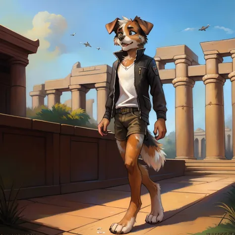 solo, ((Australian shepard)), male, slender, ((twink)), detailed, uploaded to e621, beautiful and detailed portrait of an anthropomorphic boy, short hair, kenket, uploaded to e621, digitigrade legs, fluffy detailed fur, fluffy tail, (detailed black eye lin...