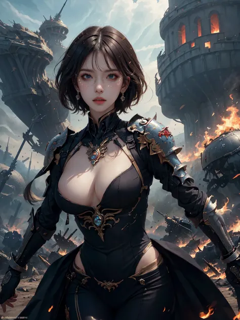 (masterpiece:1.3), live wallpaper, top-quality, Beautifully Aesthetic:1.2, ((1 girl)), solo, (red and white colors warrior diamond full armor and helmet), (black brown Hair, Straight hair, short hair), detailed face, detailed eyes, detailed ears, detailed ...