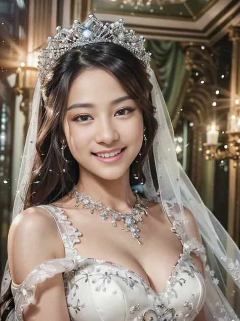 (best quality,8k,highres,masterpiece:1.2),(illustration),(ultra-detailed),(realistic:1.37),(beautiful detailed eyes),(solo),(full body),(1girl),(wearing a beautiful and detailed wedding dress),(sparkling accessories),(looking at the viewer),(extremely deta...